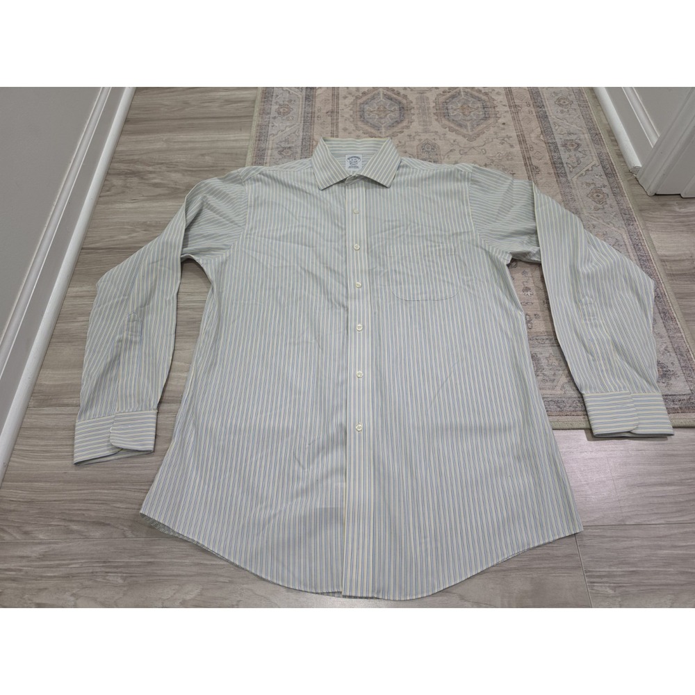 Brooks Brothers 16 34 Blue Yellow Stripe Dress Shirt Long Sleeve Non Iron